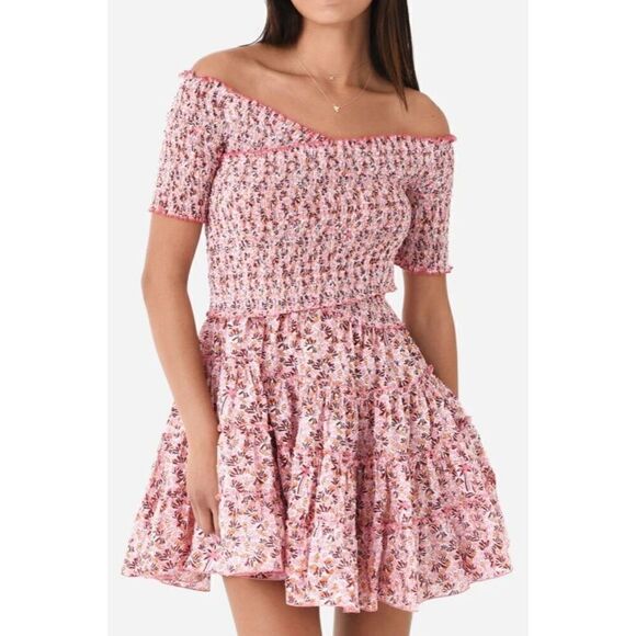 Poupette St Barth Mini Dress Womens Size Extra Small Off Shoulder Pink‎ NWT - Picture 1 of 15